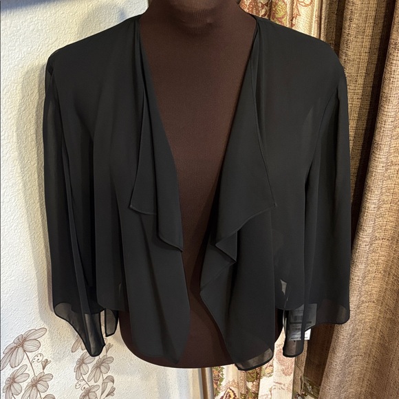 NWT Alex Evenings black sheer 3/4 split sleeve open cardigan. Size L. - Picture 6 of 17